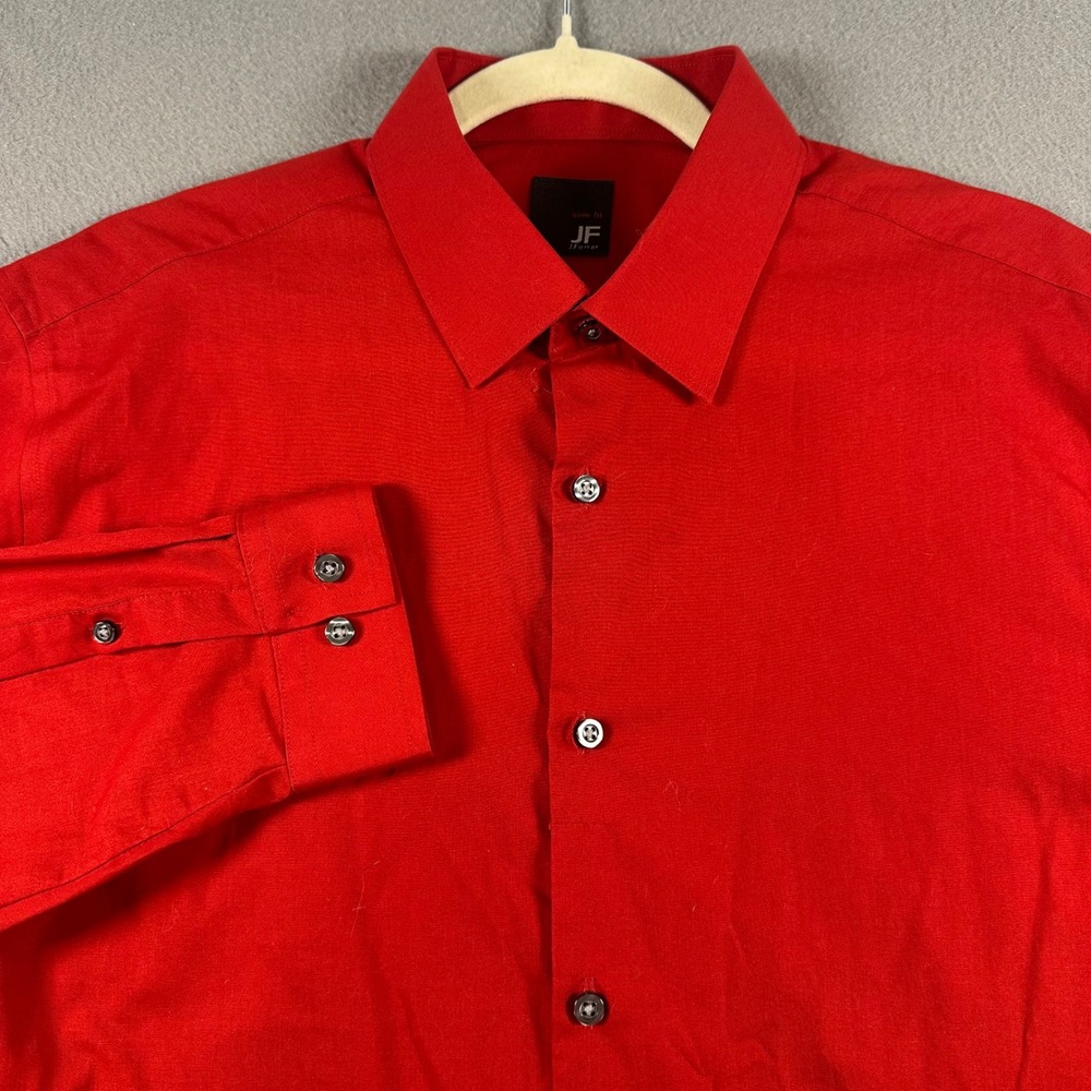 J.Ferrar Mens Slim Fit Dress Shirt Red Long Sleeve Cotton Blend 16-16.5 34-35 L